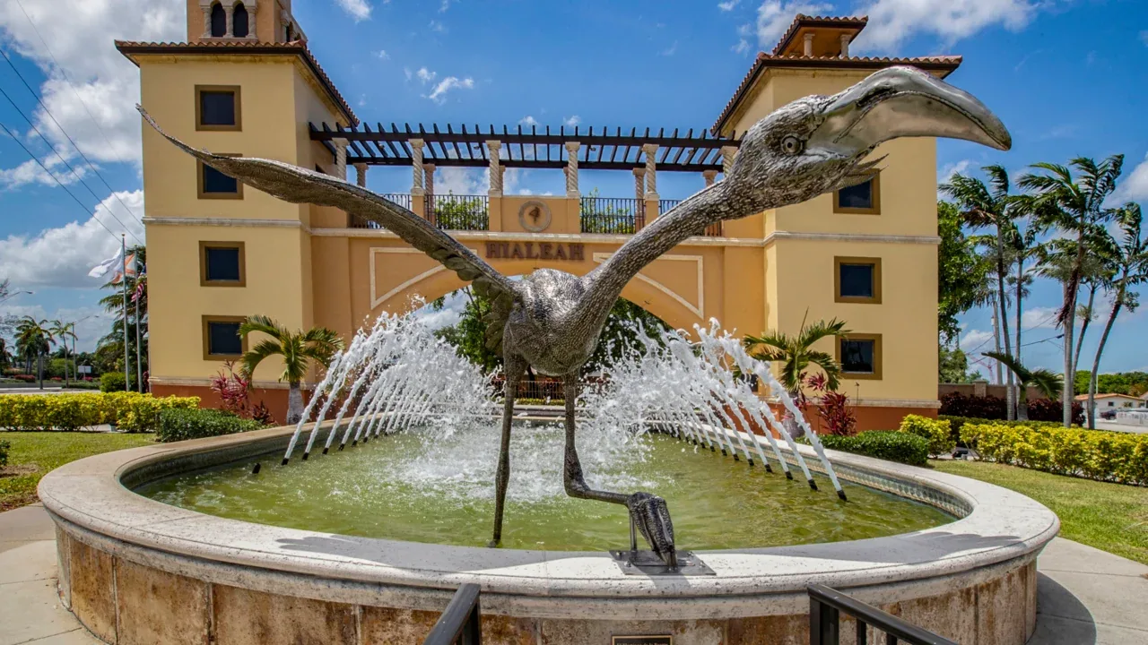 Hialeah gateway arch and flamingo fountain in Hialeah, FL Hialeah gateway arch and flamingo fountain in Hialeah, FL